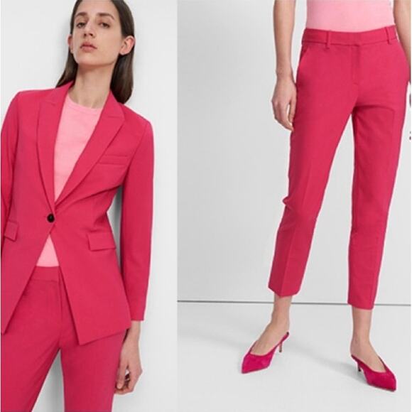 Theory Womens Treeca 2 Good Wool Cropped Watermelon Pink Tailored Dress Pants 2 - Picture 15 of 15